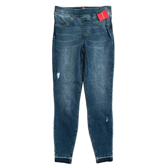 NEW Spanx Distressed Pull On Skinny Jeans Medium Wash Raw Hem Size Small  $128 - Picture 2 of 10